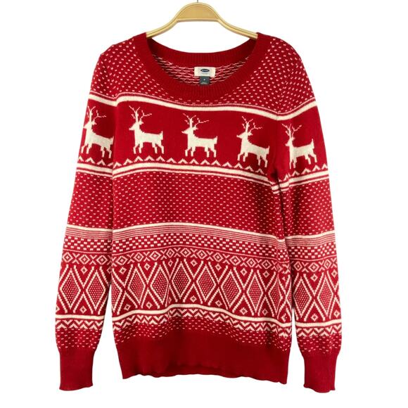 Old Navy Other - Old Navy Reindeer Fair Isle Christmas Sweater Men Women Size M Red White Holiday